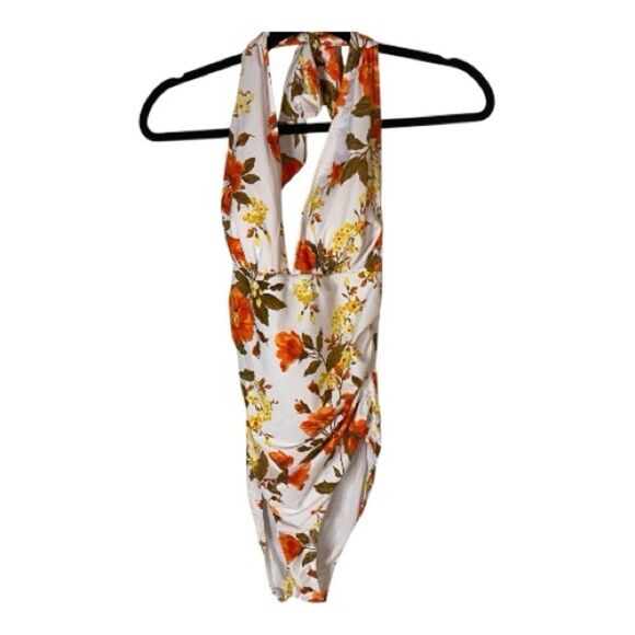 Cupshe NWT Tropical Blooming Shirred Halter Swimsuit Sz M - Picture 5 of 6